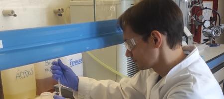 Dr. Loukopoulos working at the lab